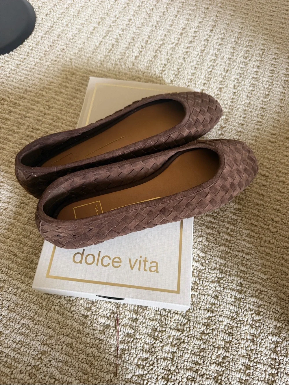 Brand new, of the spring season—Dolce Vita Brown Woven Slip-On Flats - Picture 1 of 6